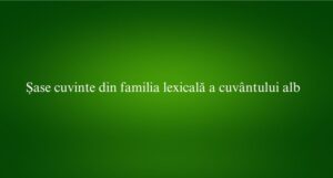 Iată șase cuvinte din familia lexicală a cuvântului „alb”: Albăstrui – care are o nuanță ușor albăstruie. Albi – forma de plural a adjectivului „alb” sau verbul „a albi” (a face alb). Albicios – care are o culoare apropiată de alb. Albina – (deși pare apropiat, nu face parte din familia lexicală a lui „alb”!). Albuș – partea albă a oului. Albume – pluralul lui „album” (cuvânt derivat din latinescul albus, care înseamnă alb). 📌 Observație: Familia lexicală cuprinde cuvinte care au la bază rădăcina „alb” și păstrează sensul de bază legat de culoare sau derivă din aceasta.