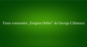 Tema romanului „Enigma Otiliei” de George Călinescu