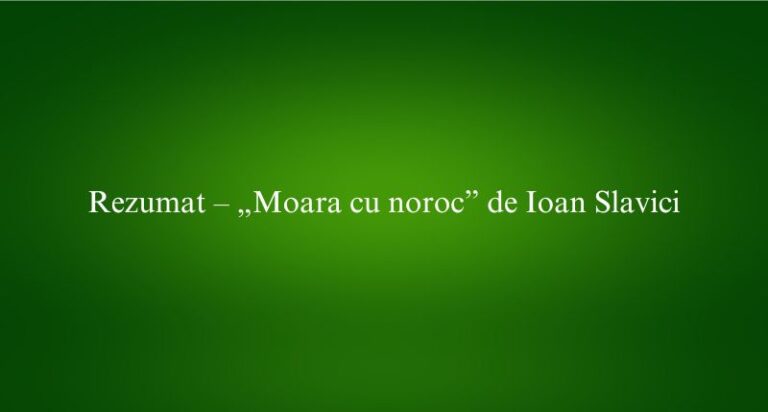 Rezumat – „Moara cu noroc” de Ioan Slavici ️ Explicativ
