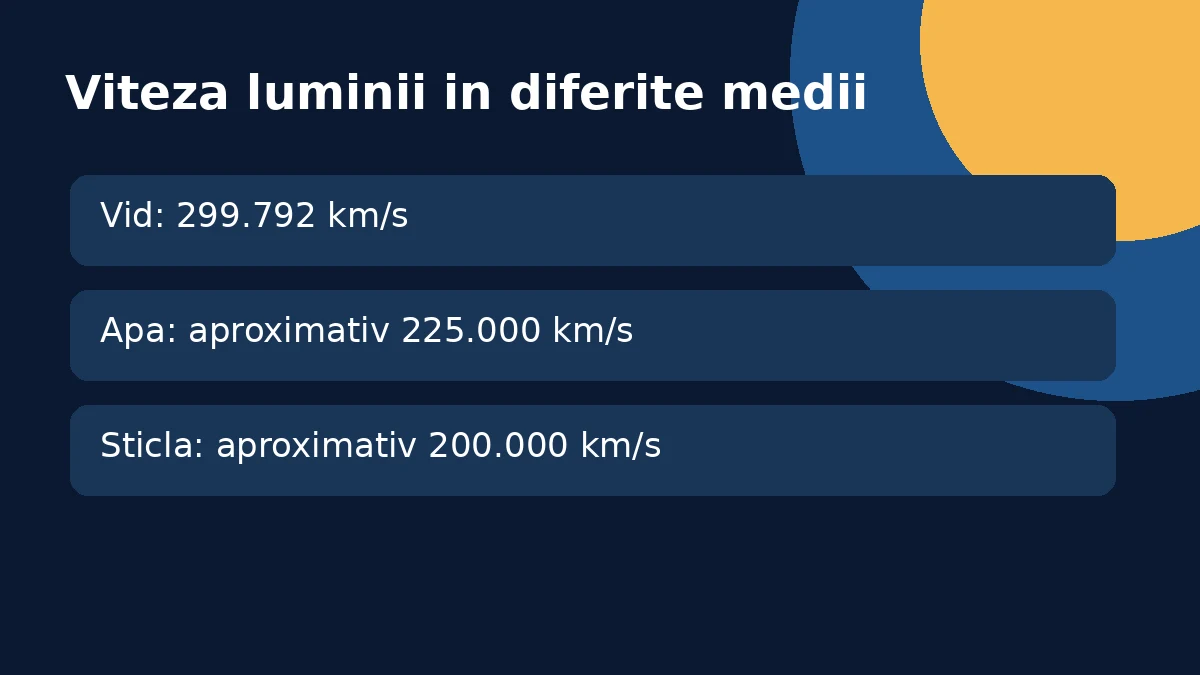 Comparație între viteza luminii în vid, apă și sticlă